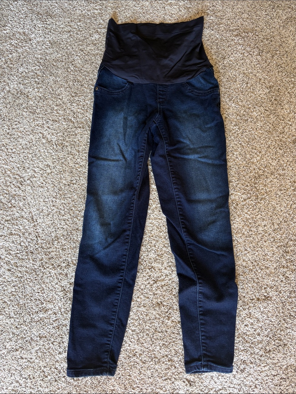 a:glow Dark Blue High-Rise Maternity Jeans with Black Waistband